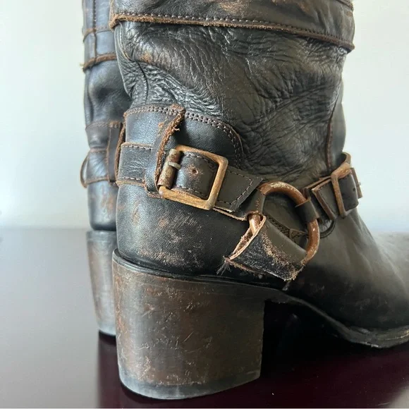 Freebird by Steven - Distressed Tahoe Harness Moto Heeled Boot Brown/Black Sz 8